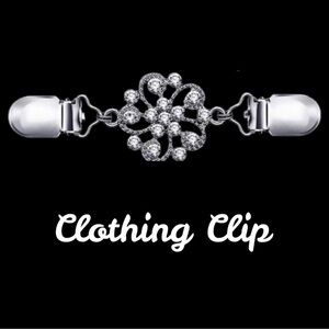 FLORAL SILVER CLOTHING CLIP CLEAR GEM FLOWER